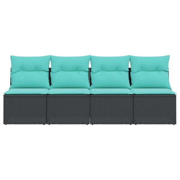 vidaXL Gartensofa mit Kissen 4-Sitzer Schwarz Poly Rattan