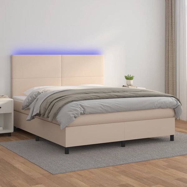 vidaXL Boxspringbett mit Matratze & LED Cappuccino-Braun 180x200cm