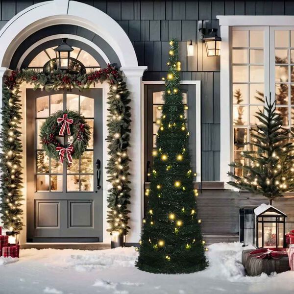 vidaXL K&uuml;nstlicher Pop-Up-Weihnachtsbaum mit Beleuchtung Gr&uuml;n 210 cm