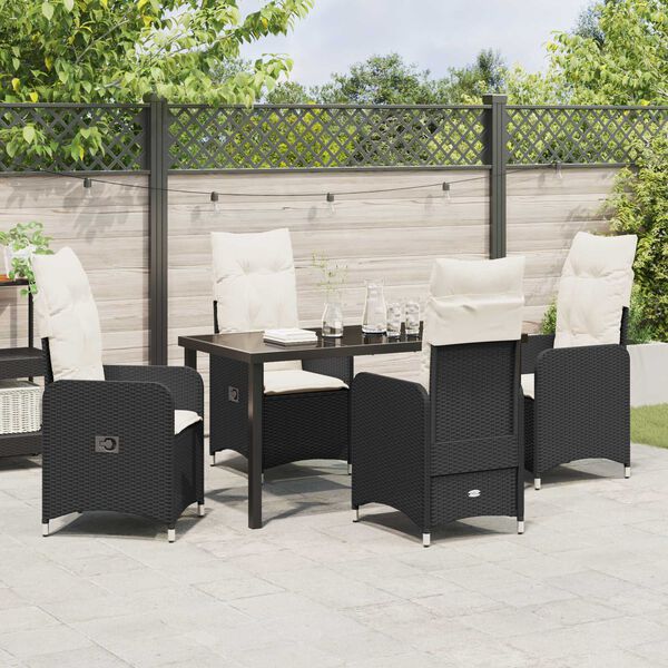 vidaXL Garten Essgruppe mit Kissen 5 pcs Schwarz Poly-Rattan