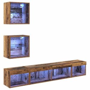 vidaXL TV Wand Einheiten mit LED mit LED 5 pcs Altholz Holzwerkstoff