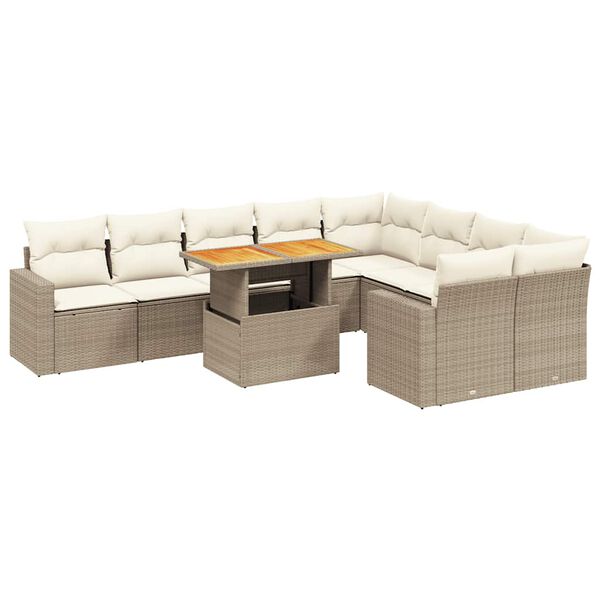 vidaXL 10-tlg. Garten-Sofagarnitur mit Kissen Beige Poly Rattan