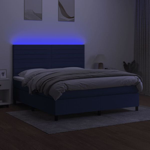 vidaXL Boxspringbett mit Matratze & LED Blau 160x200 cm Stoff