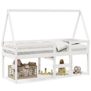 vidaXL Hochbett mit Dach Wei&szlig; 75x190 cm Massivholz Kiefer