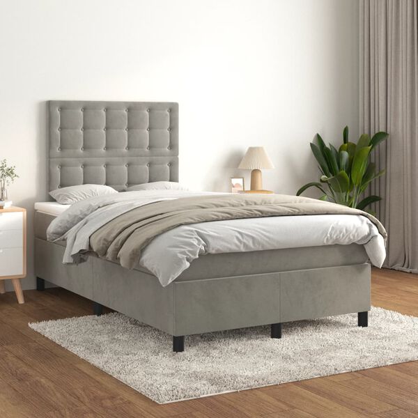 vidaXL Boxspringbett mit Matratze Hellgrau 120x190 cm Samt
