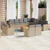 vidaXL 14-tlg. Garten-Sofagarnitur mit Kissen Beige Poly Rattan