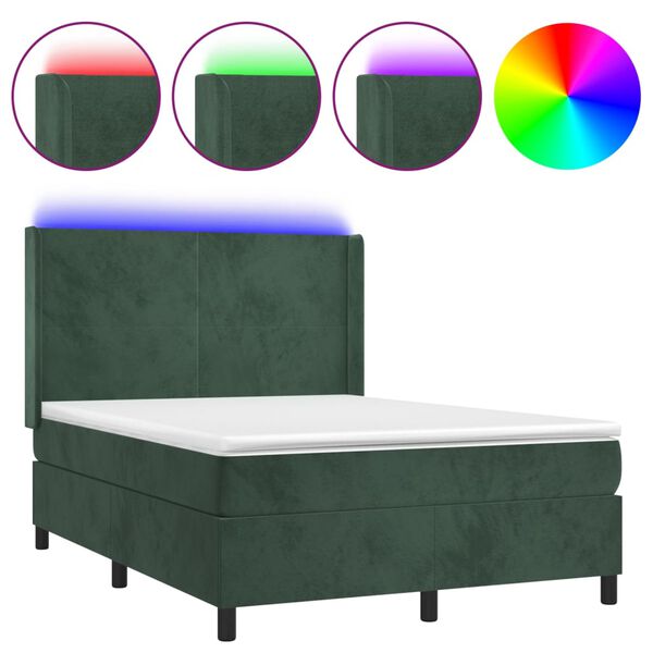 vidaXL Boxspringbett mit Matratze & LED Dunkelgr&uuml;n 140x200 cm Samt