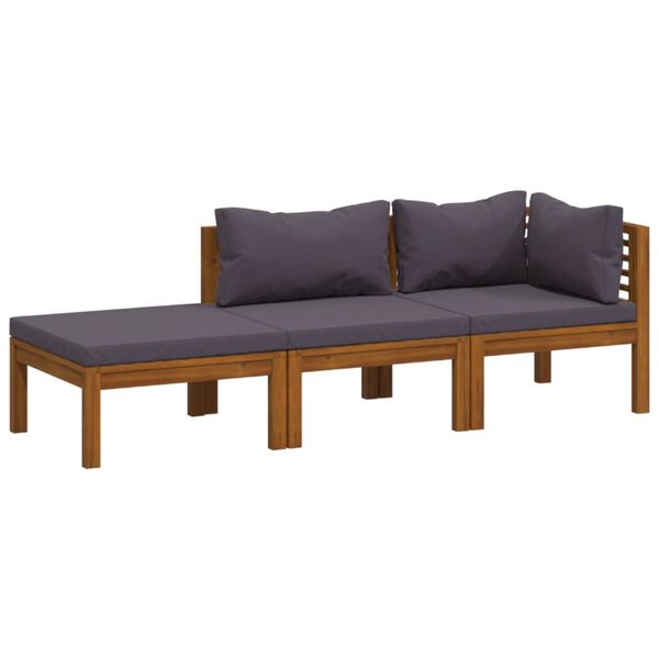 vidaXL 3-tlg. Garten-Lounge-Set mit Auflagen Massivholz Akazie