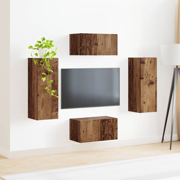 vidaXL TV-Schrankset Wandmontiert 2 pcs Altholz Holzwerkstoff