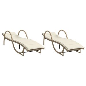 vidaXL Sonnenliegen 2 Stk. mit Auflagen Beige Poly Rattan