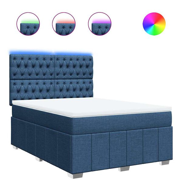 vidaXL Boxspringbett mit Matratze Blau 140x190 cm Stoff