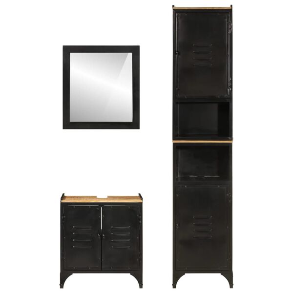 vidaXL 3-tlg. Badm&ouml;bel-Set Eisen und Massivholz Mango
