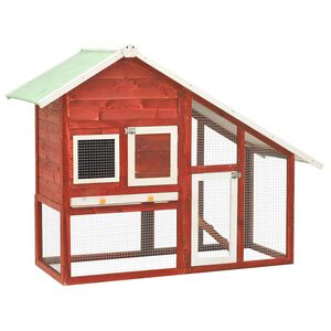vidaXL Kaninchenstall Rot und Wei&szlig; 140x63x120 cm Tanne Massivholz
