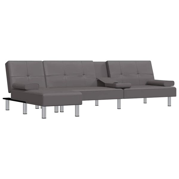 vidaXL Schlafsofa in L-Form Grau 255x140x70 cm Kunstleder