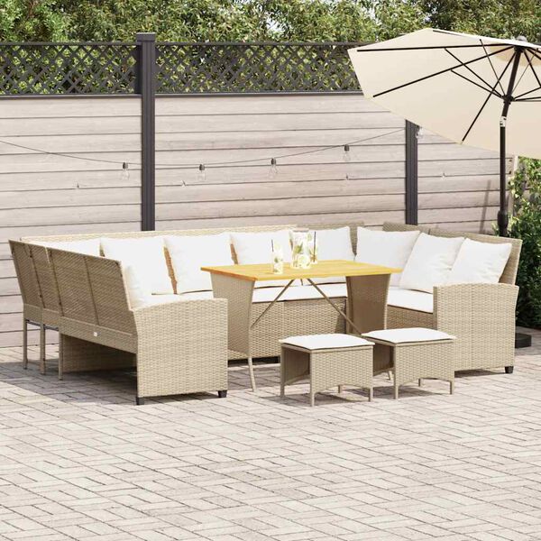 vidaXL 4-tlg. Garten-Sofagarnitur mit Kissen Beige Poly Rattan