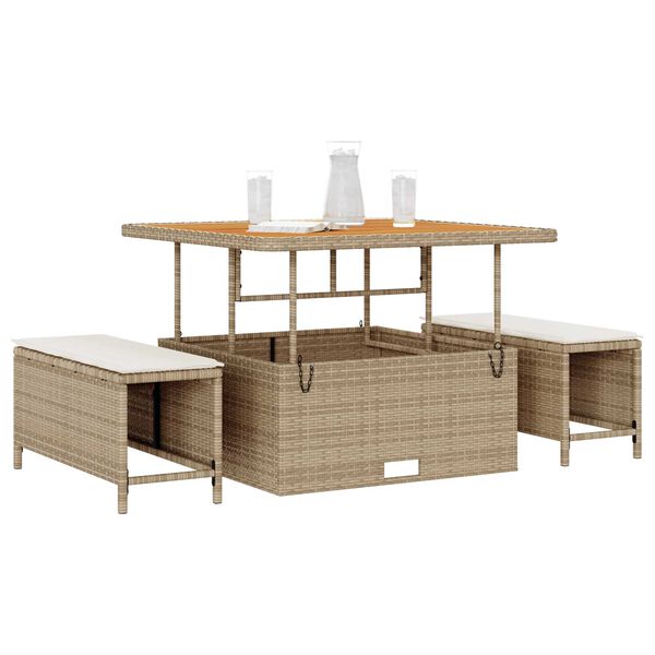 vidaXL Garten Essgruppe Beige Poly-Rattan