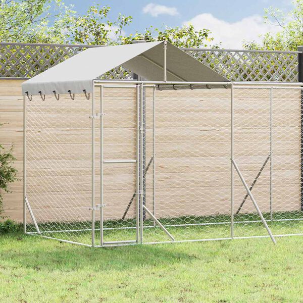 vidaXL Outdoor-Hundezwinger mit Dach Silbern 14x2x2,5 m Stahl Verzinkt