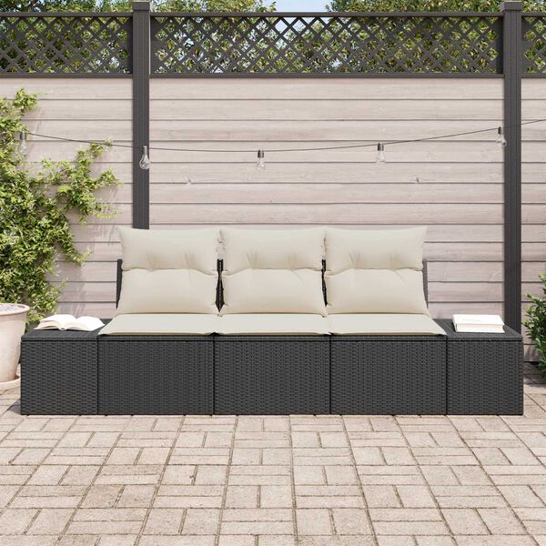 vidaXL Sofa Set mit Kissen 3 pcs Schwarz Poly-Rattan