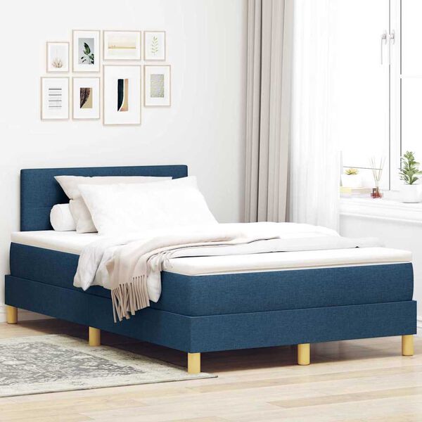 vidaXL Boxspringbett mit Matratze mit Kopfteil Blau 120 x 200 cm Stoff