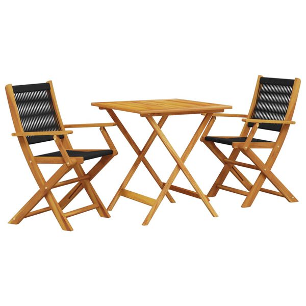 vidaXL 3-tlg. Bistro-Set Schwarz Polypropylen und Massivholz
