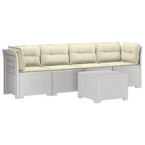 vidaXL 4-Sitzer Gartensofa mit Kissen Rattan Look PP Wei&szlig;