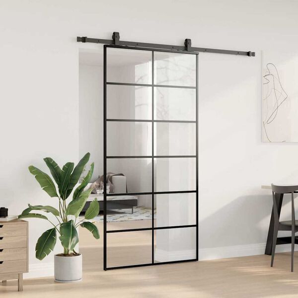 vidaXL Schiebet&uuml;r mit Beschlag Schwarz 102x205 cm ESG-Glas
