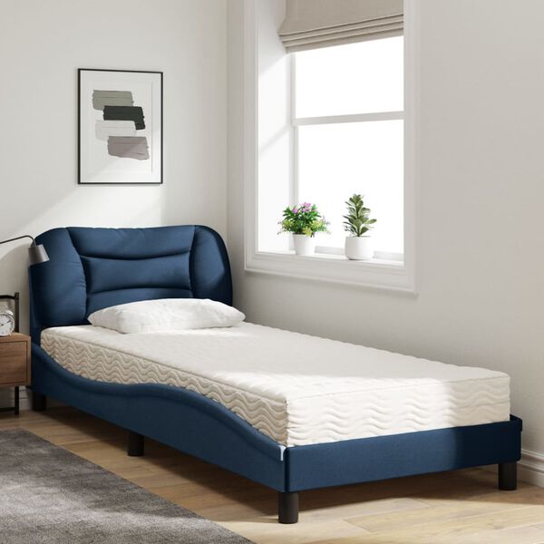 vidaXL Bett mit Matratze "Hvar" Blau 90x200 cm Stoff