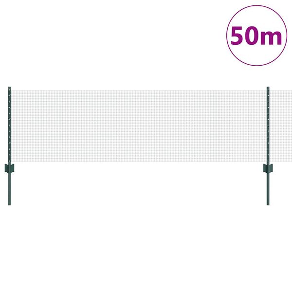 vidaXL Zaun mit Pfosten Gr&uuml;n 0,6 x 50 m Stahl und PVC