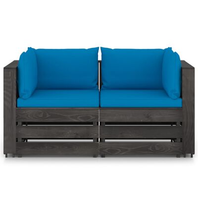 vidaXL 2-Sitzer Outdoor-Sofa mit Kissen Grau Imprägniertes Kiefernholz