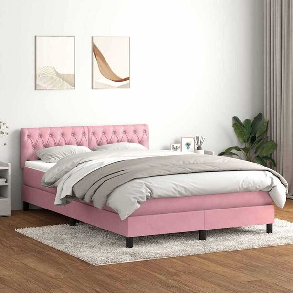 vidaXL Boxspringbett mit Matratze Rosa 140x210 cm Samt