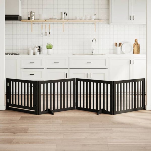 vidaXL 4-tlg. Hundetor mit T&uuml;r Faltbar Schwarz 320 cm Pappelholz
