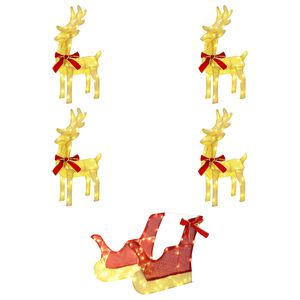 vidaXL Weihnachtsrentier mit Schlitten 5 stk. 240 LEDs Warmes Wei&szlig;