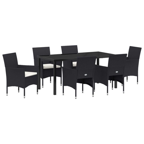 vidaXL Garten Essgruppe mit Kissen 7 pcs Schwarz Poly-Rattan