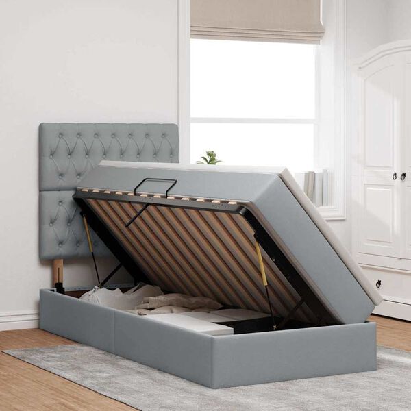 vidaXL Aufbewahrungsbett mit Matratze Hellgrau 90 x 200 cm Polyester