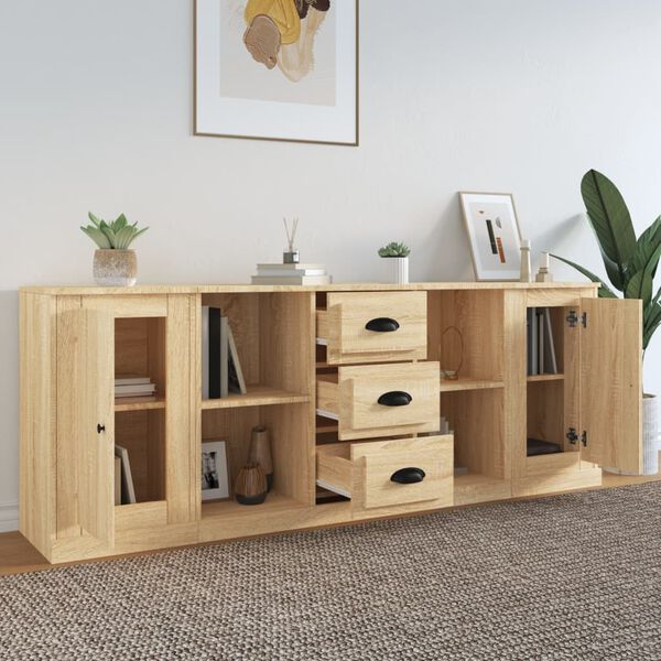 vidaXL Sideboards 3 Stk. Sonoma-Eiche Holzwerkstoff