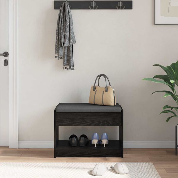 vidaXL Flurbank mit Kissen mit Regal Schwarze Eiche 63 x 38 x 45 cm