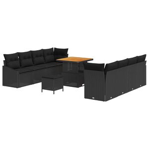 vidaXL Gartensofa-set mit Kissen 11 pcs Schwarz Poly-Rattan