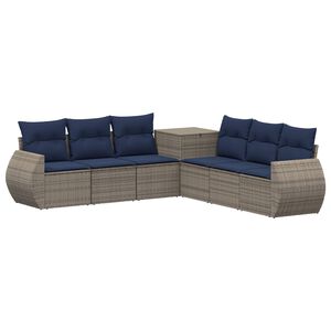 vidaXL Sofa Set 7 stk. Grau und Marineblau Polyrattan und Stahl