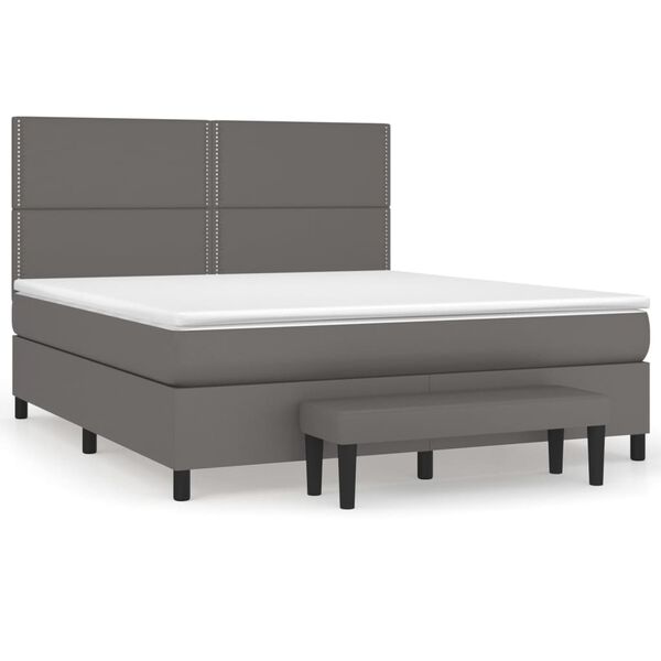 vidaXL Boxspringbett mit Matratze Grau 180x200 cm Kunstleder