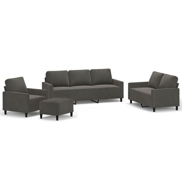 vidaXL 4-tlg. Sofagarnitur mit Kissen Dunkelgrau Samt