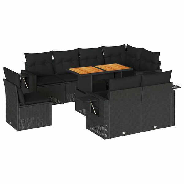 vidaXL 9-tlg. Garten-Sofagarnitur mit Kissen Schwarz Poly Rattan