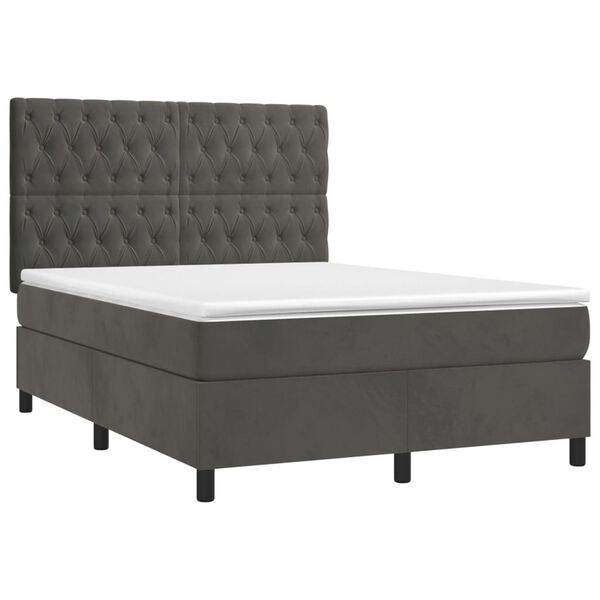 vidaXL Boxspringbett mit Matratze Dunkelgrau 140x190 cm Samt