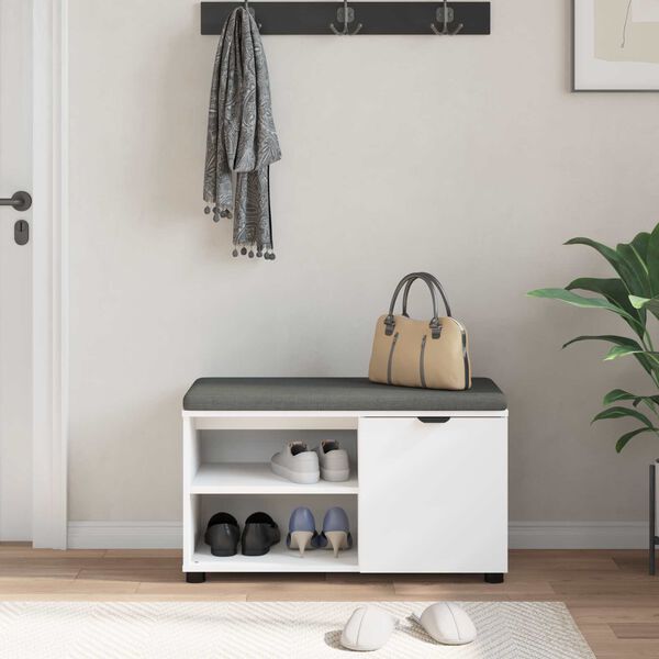 vidaXL Flurbank mit Kissen mit Regal mit Speicher Wei&szlig; 80 x 38 x 46 cm