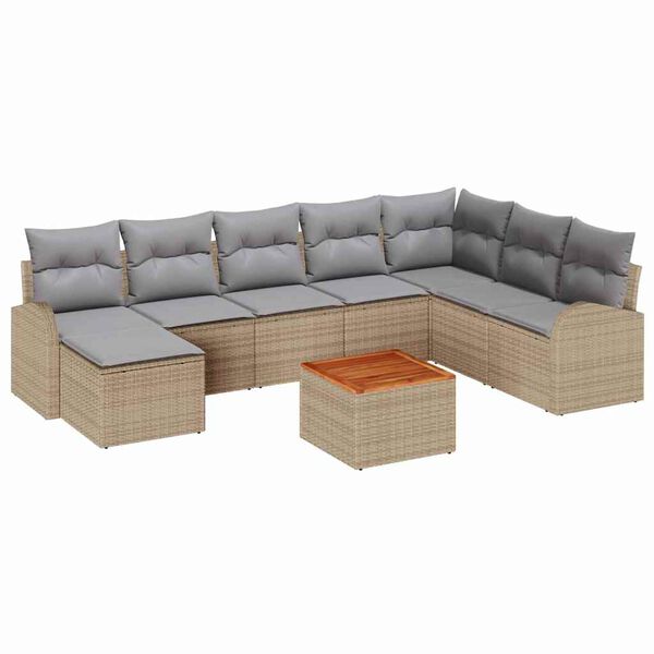vidaXL Gartensofa-set 9 pcs Beige und Hellgrau Poly-Rattan