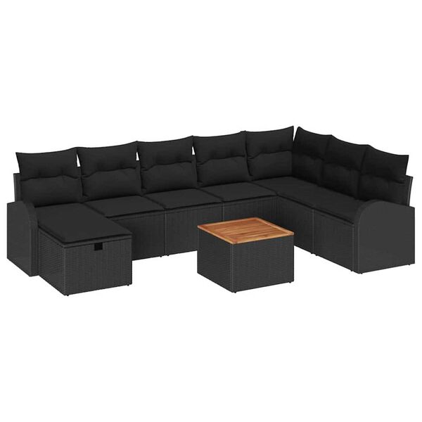 vidaXL Garten-Sofa-Set mit Kissen 9 pcs Schwarz Poly Rattan