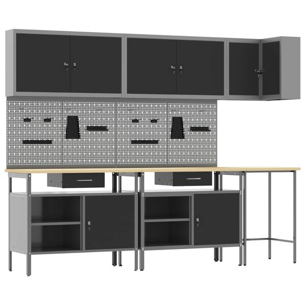 vidaXL Arbeitsschrankset mit Schubladen 10 pcs Schwarz und Grau