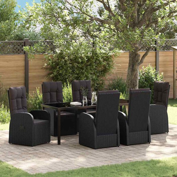 vidaXL Garten Essgruppe mit Kissen 7 pcs Schwarz Poly-Rattan