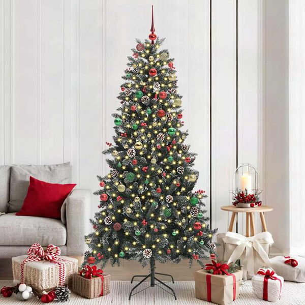 vidaXL K&uuml;nstlicher Weihnachtsbaum Gr&uuml;n 210 cm PVC, Plastik und Stahl