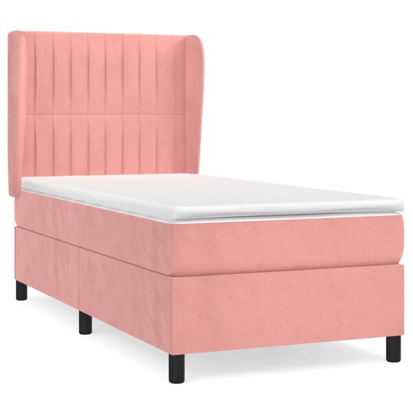 vidaXL Boxspringbett mit Matratze Rosa 90x200 cm Samt