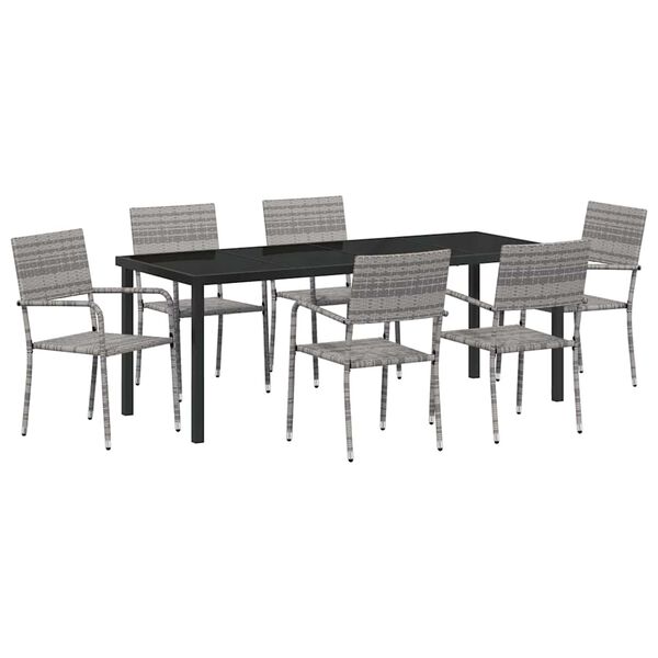 vidaXL Garten Essgruppe 7 pcs Grau Poly Rattan